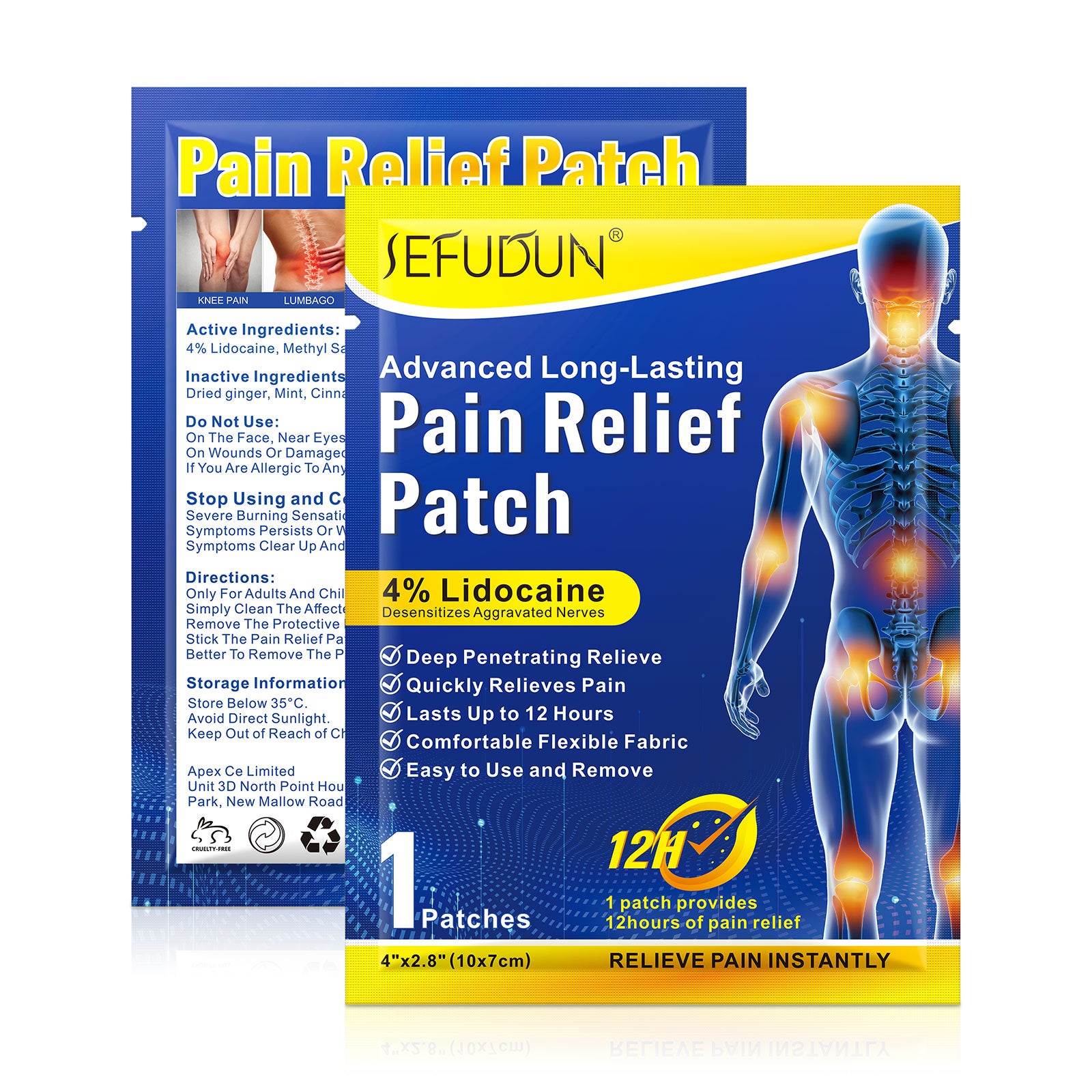 SEFUDUN 4% Lidocaine Pain Relief Patches, 16pcs