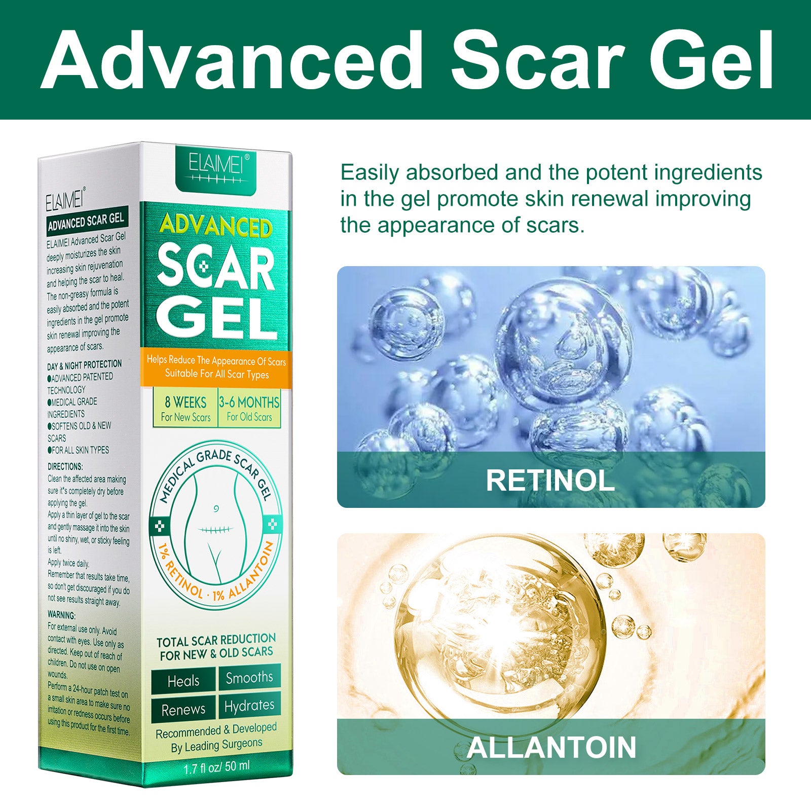 ELAIMEI Advanced Scar Removal Gel for Body, 50ml