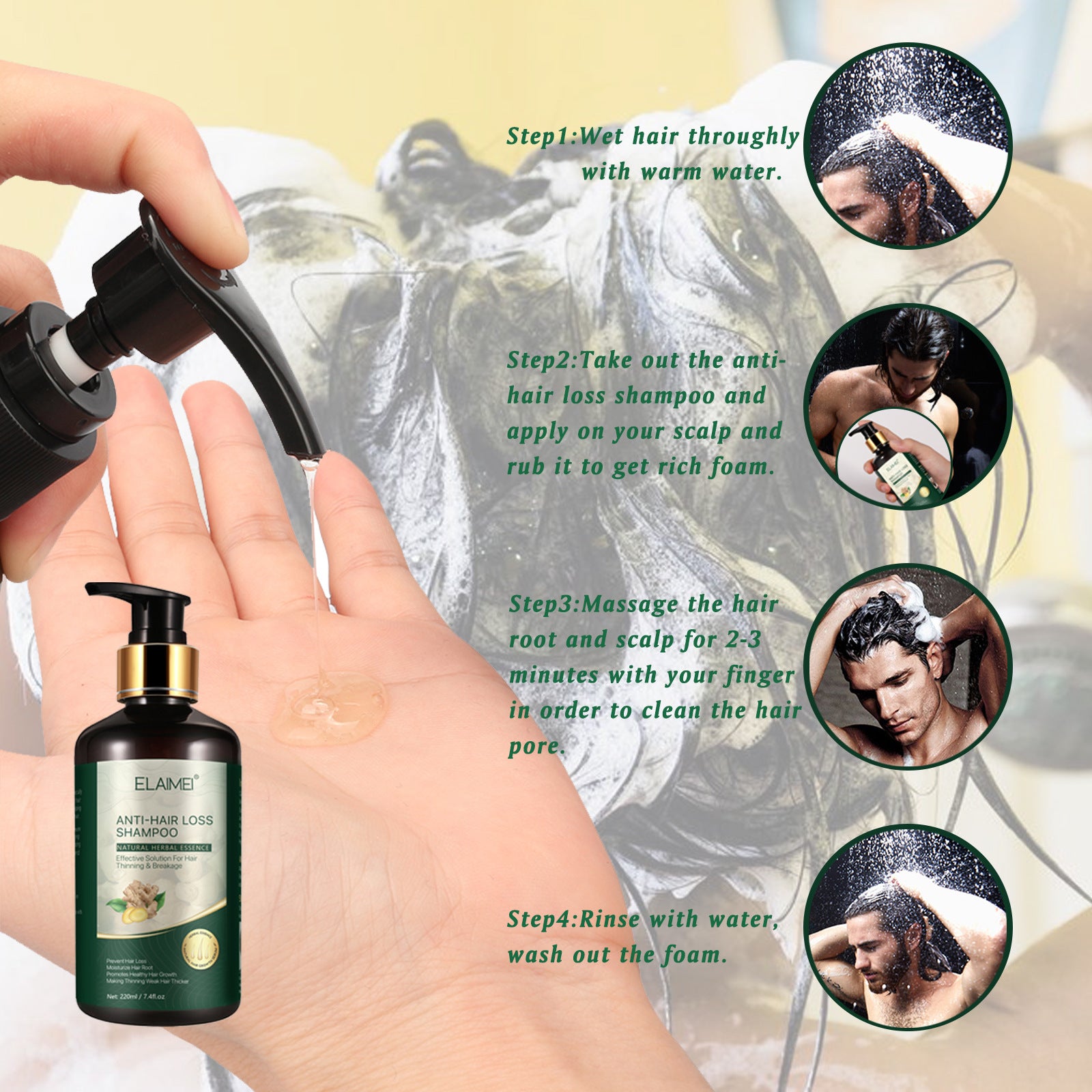 Elaimei Anti Hair Loss Treatment Shampoo for Men Women