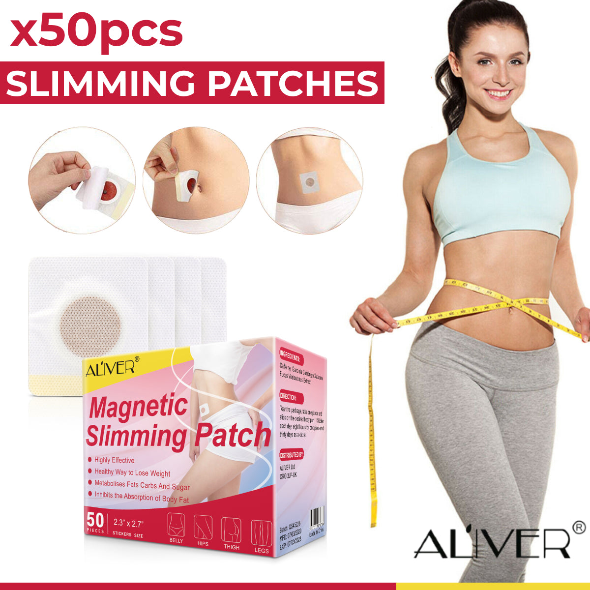 ALIVER Magnetic Fat Burning and Slimming Patches, 50pcs