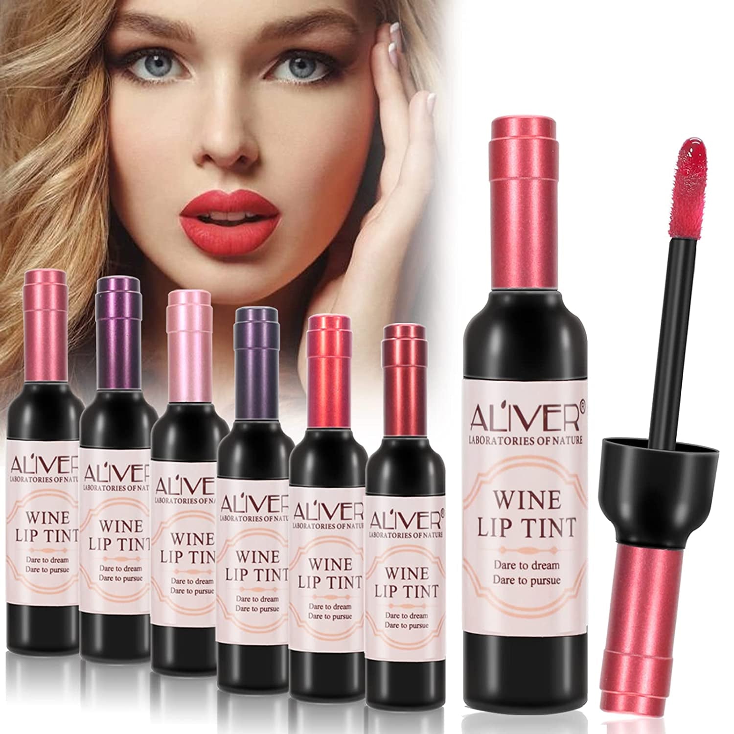 Aliver Lip Tint Gloss Wine Bottle Style Stain Lipstick 6 Colors Set