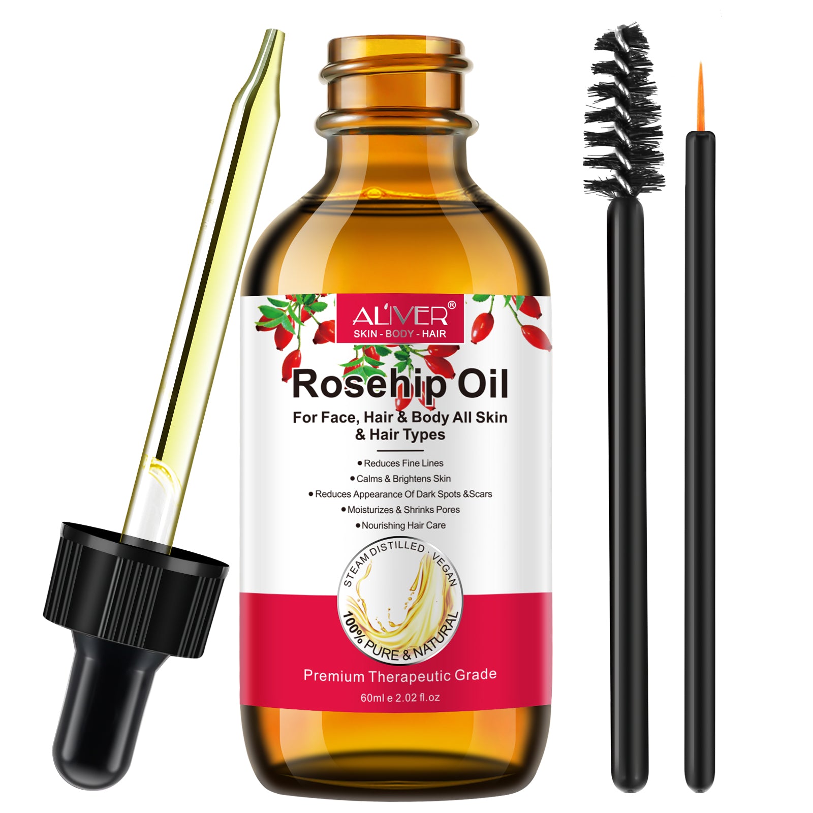 ALIVER Pure Rosehip Oil for Hair, Face & Body, 60ml