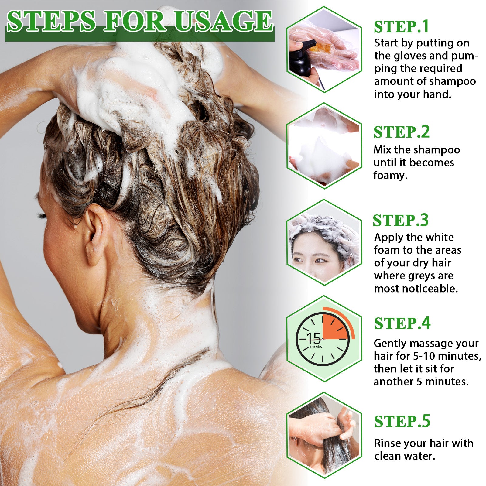 SEFUDUN 3in1 DARK BROWN Hair Dye Shampoo, 500ml