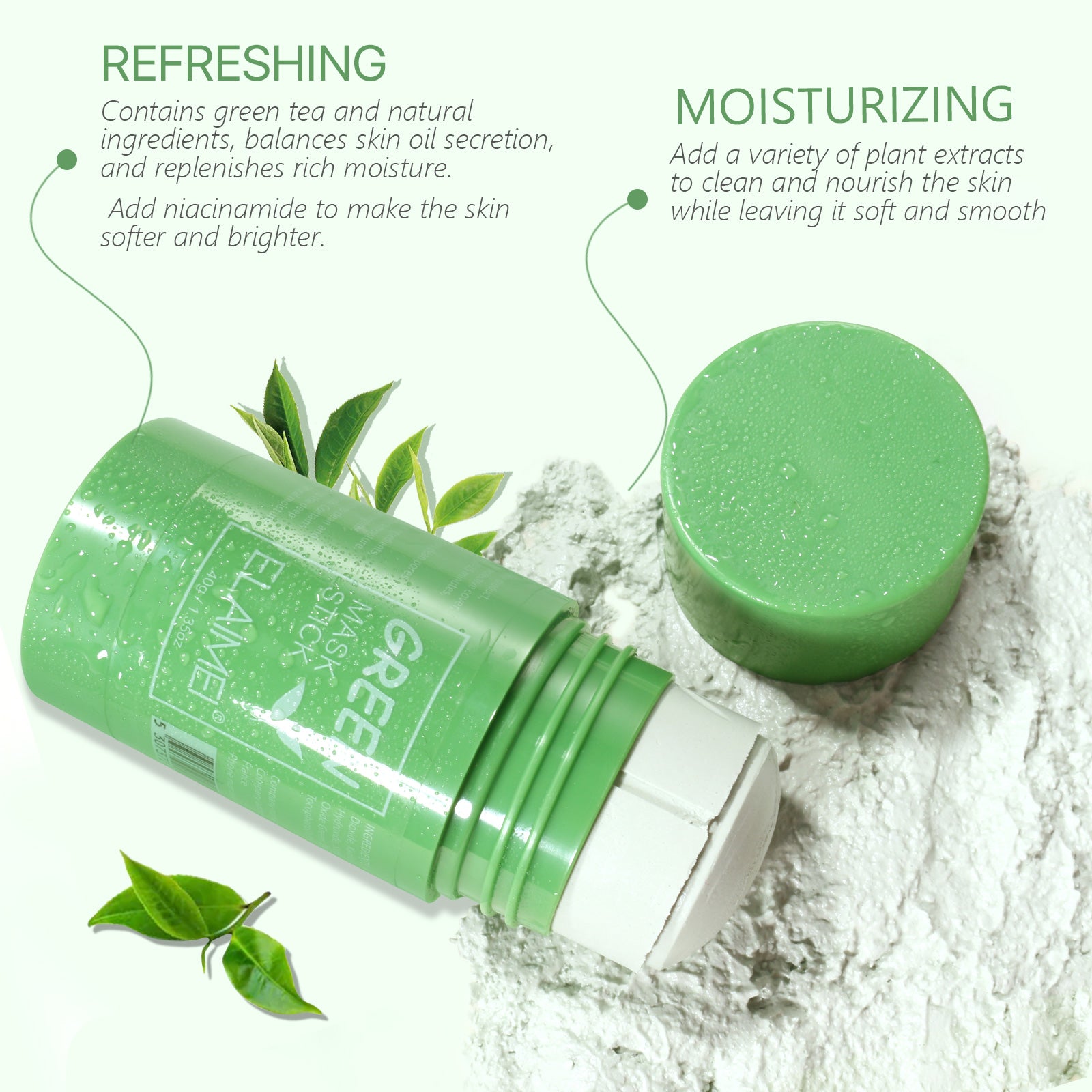ELAIMEI Purifying Clay Stick Cleanser Mask for Face, Green Tea