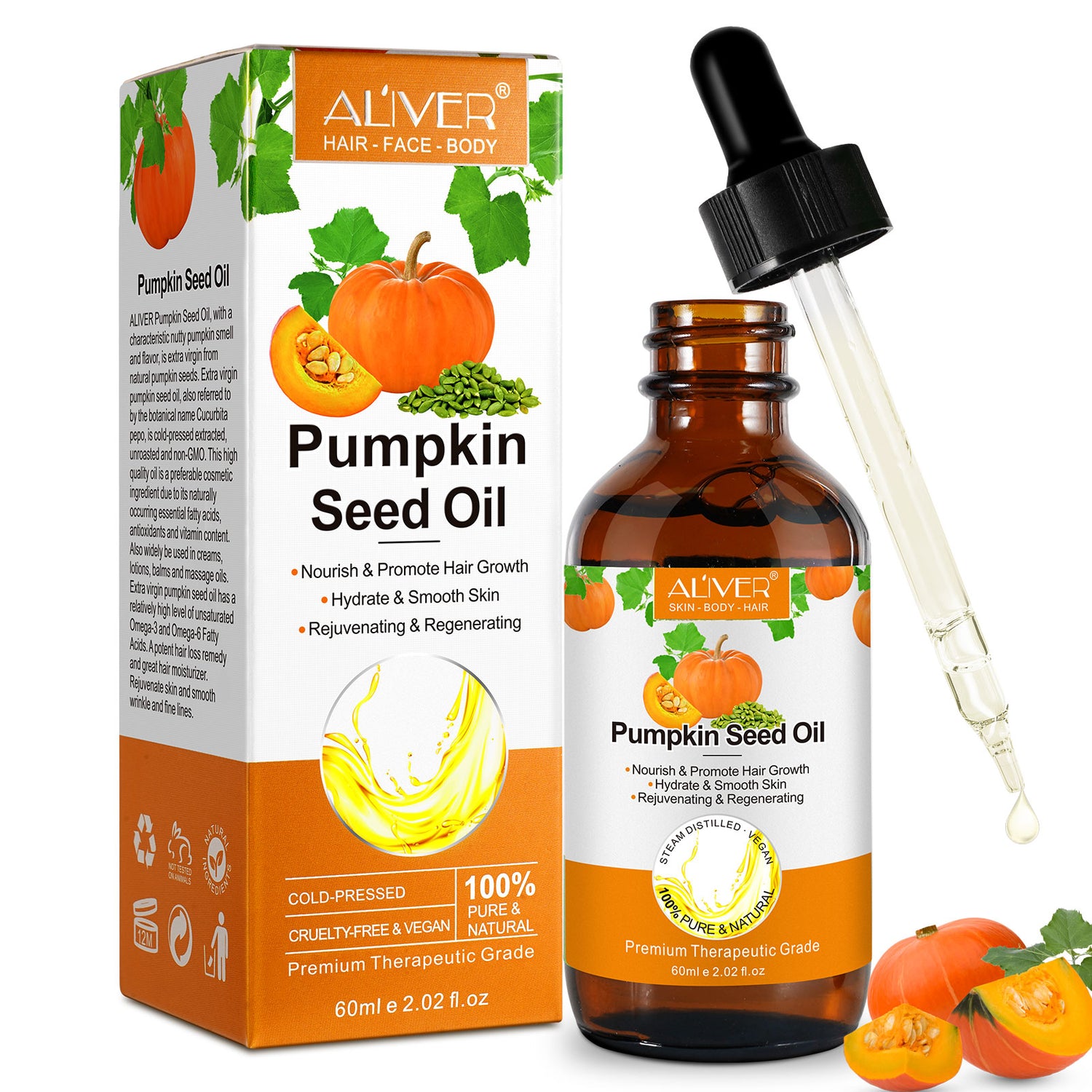 ALIVER Pure Pumpkin Seed Oil for Hair Growth, 60ml