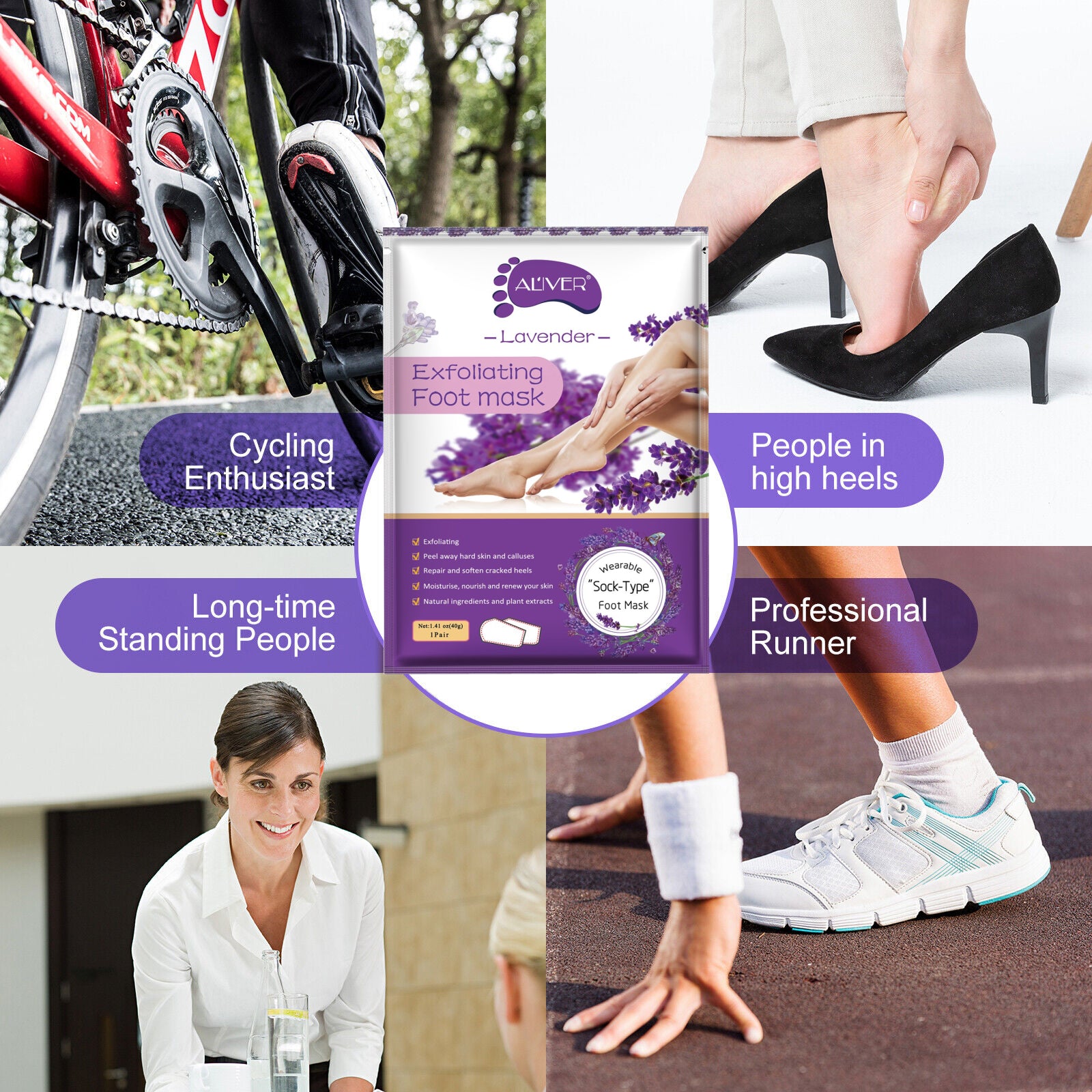 Aliver Exfoliating Foot Peel Mask Baby Soft Feet Smooth Socks Callus Hard Dead Skin Remove Spa Lavender (1 pair)