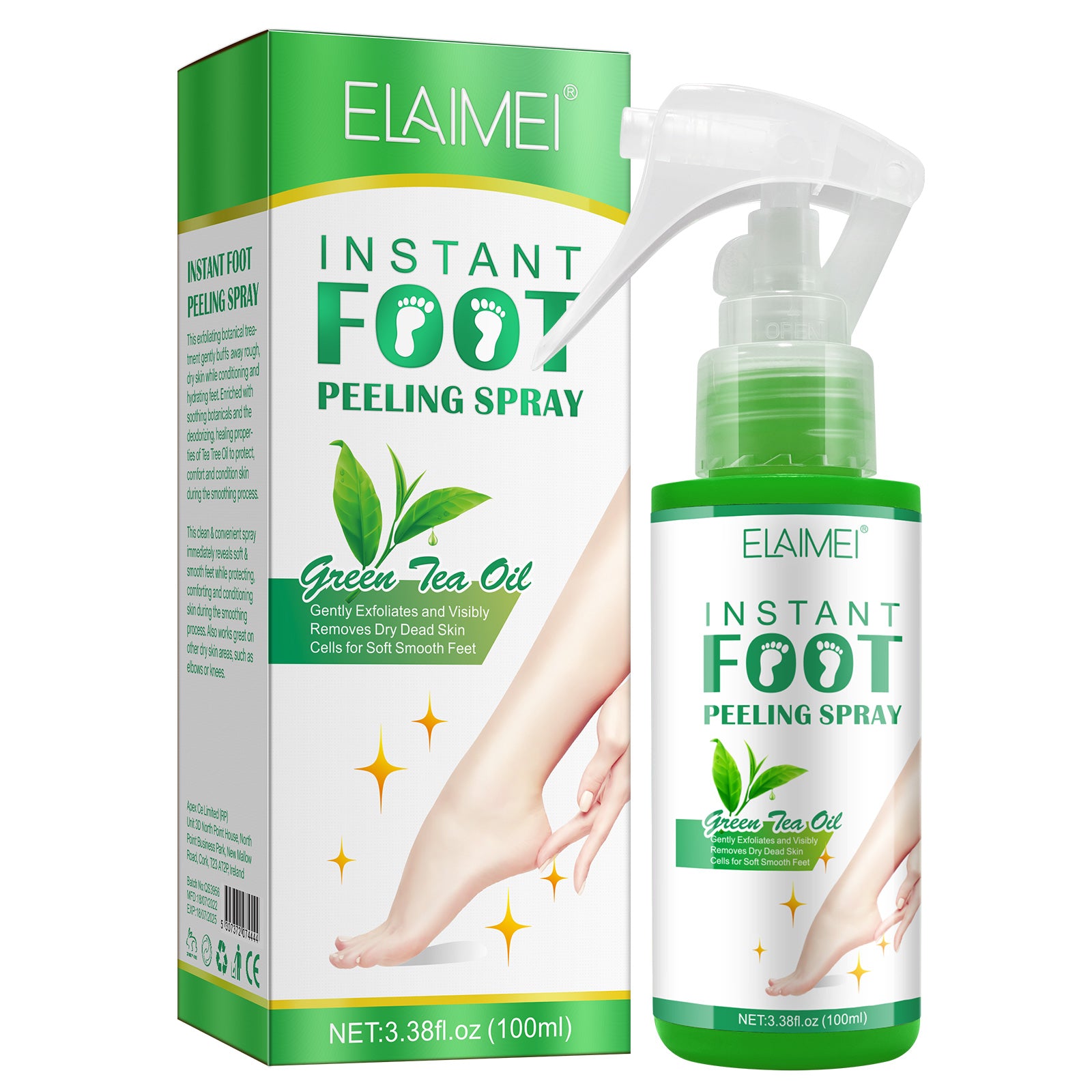 ELAIMEI Exfoliating Foot Peeling Spray with Green Tea Oil, 100ml