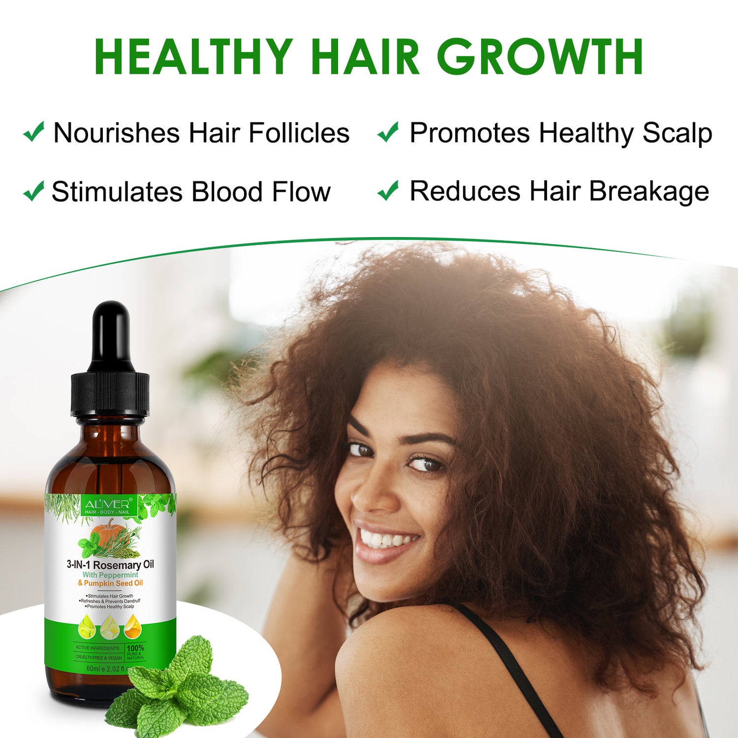 ALIVER Natural 3-in-1 Rosemary Oil with Peppermint & Pumpkin Seed Oil, 60ml