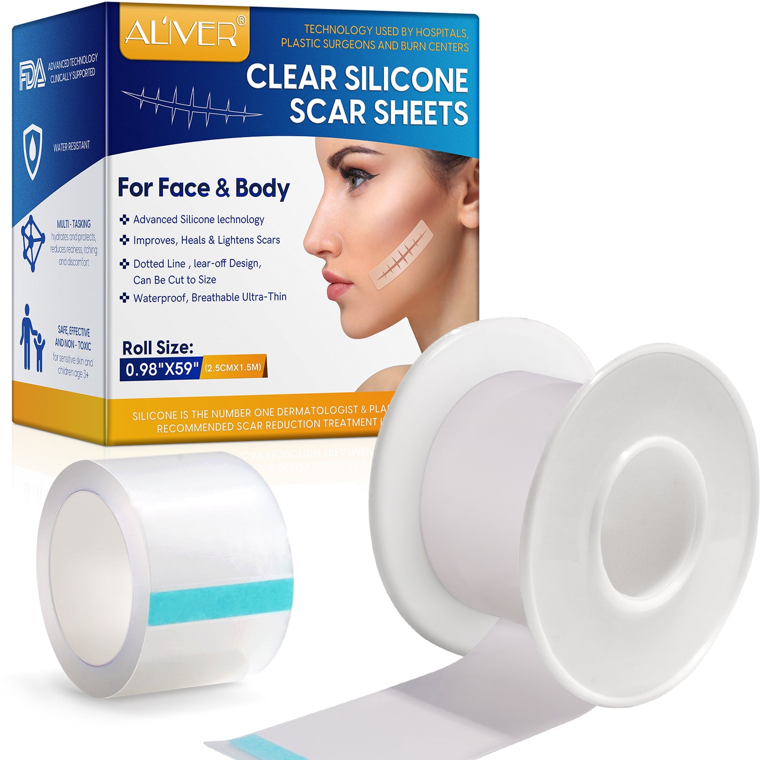ALIVER Silicone Scar Removal Sheet, 1.5m