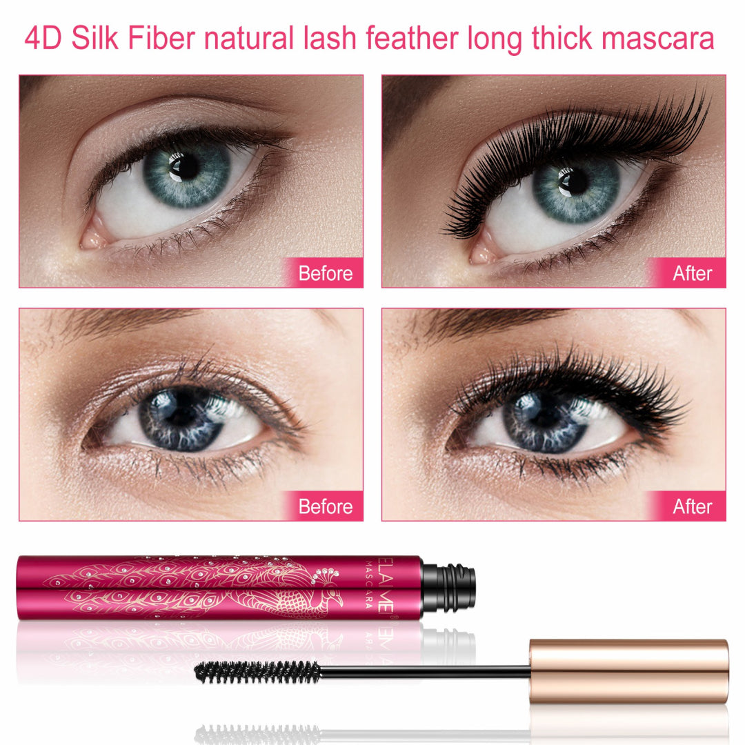ELAIMEI Black 4D Silk Fiber Eyelash Mascara, Waterproof Makeup 10ml