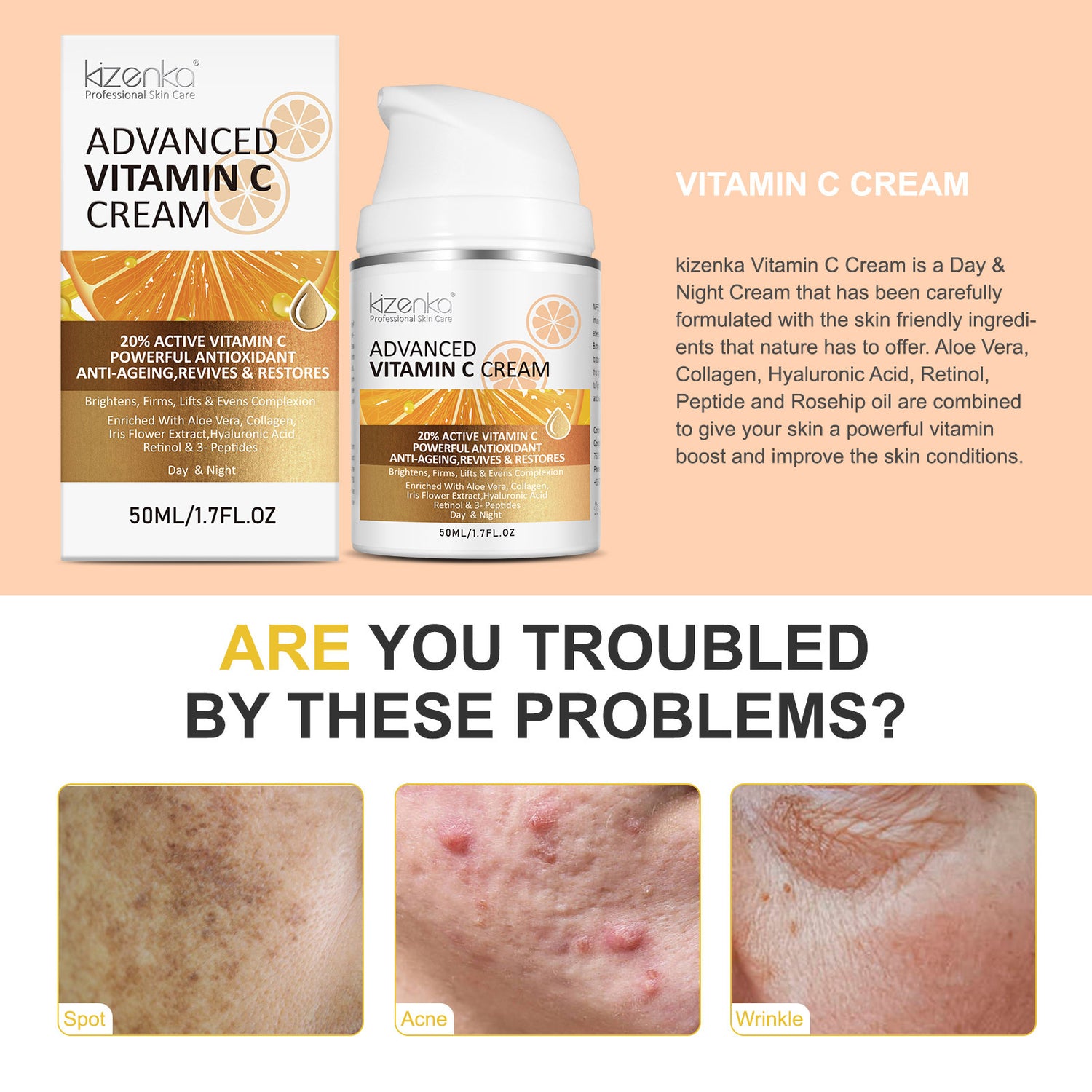 KIZENKA 20% Advanced Vitamin C Cream, 50ml