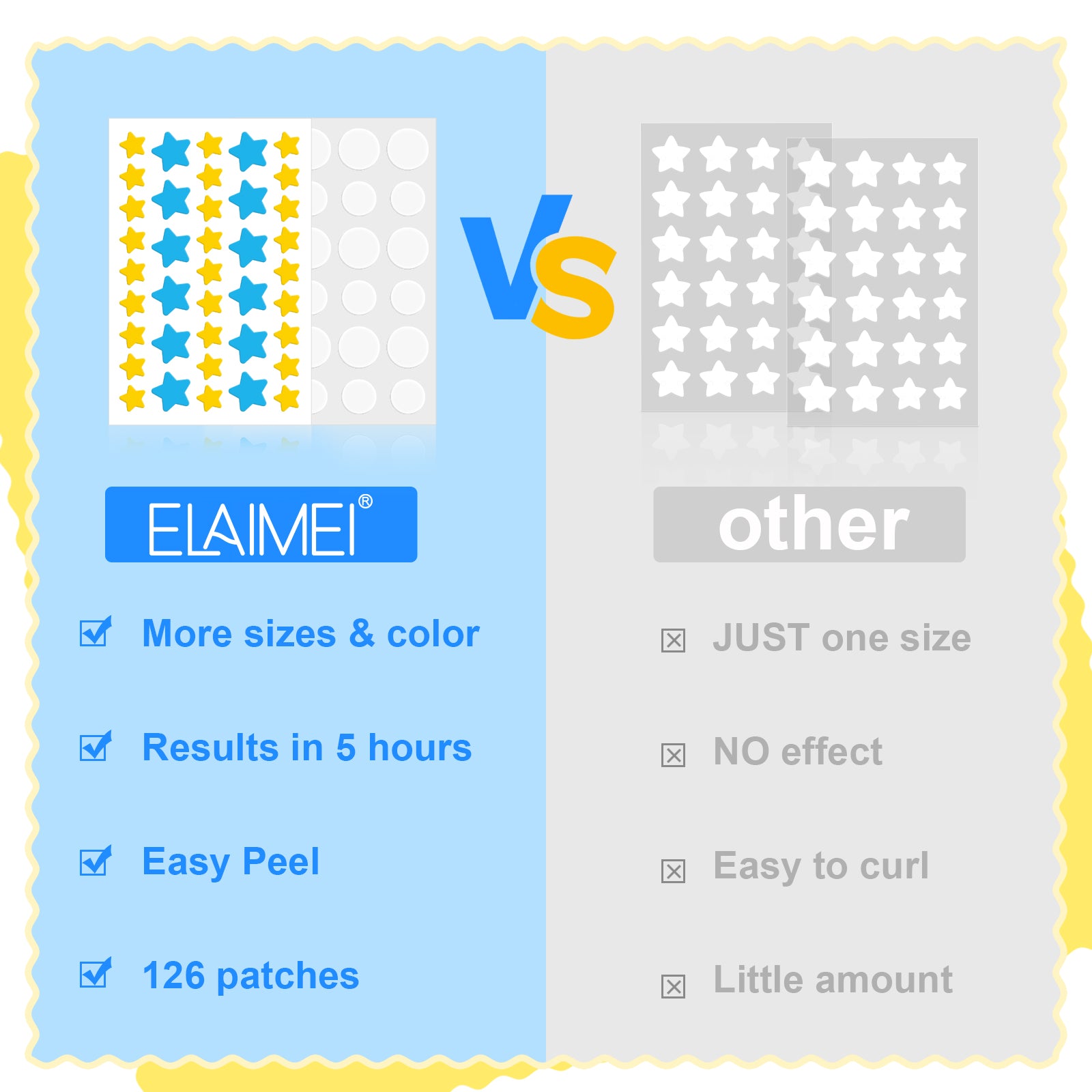 ELAIMEI Stars + Round Pimple Patches, pack of 126pcs (yellow, blue)