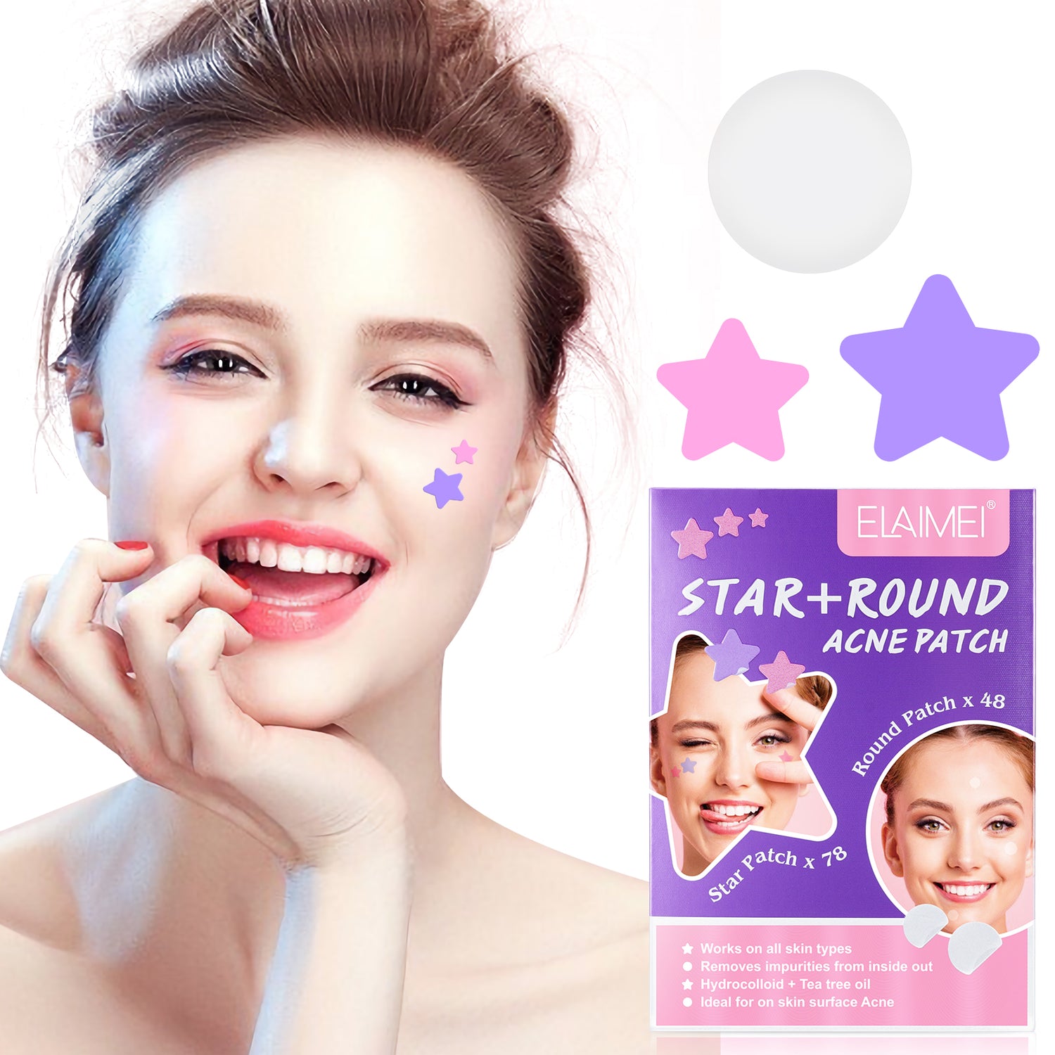 ELAIMEI Stars + Round Pimple Patches, pack of 126pcs