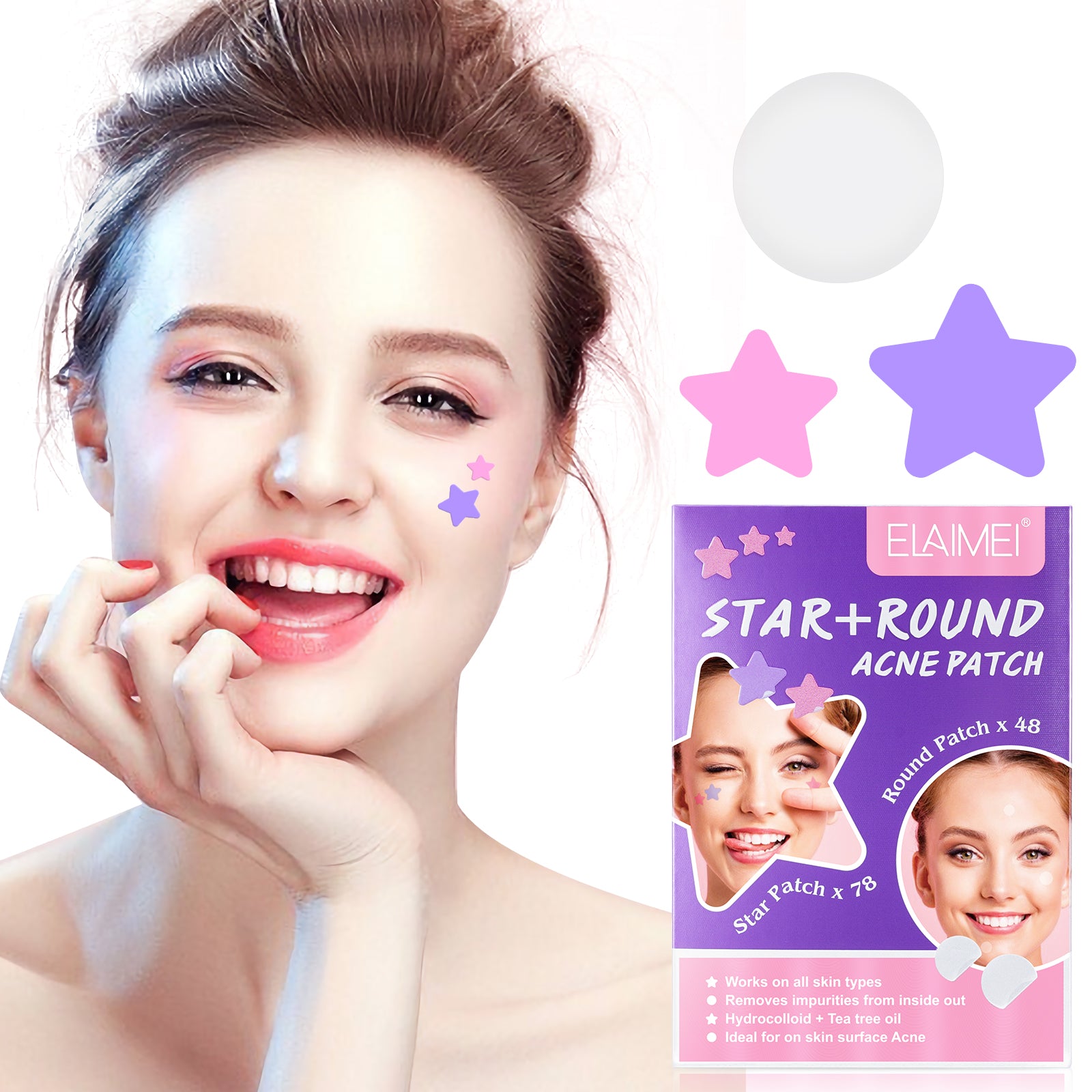ELAIMEI Stars + Round Pimple Patches, pack of 126pcs