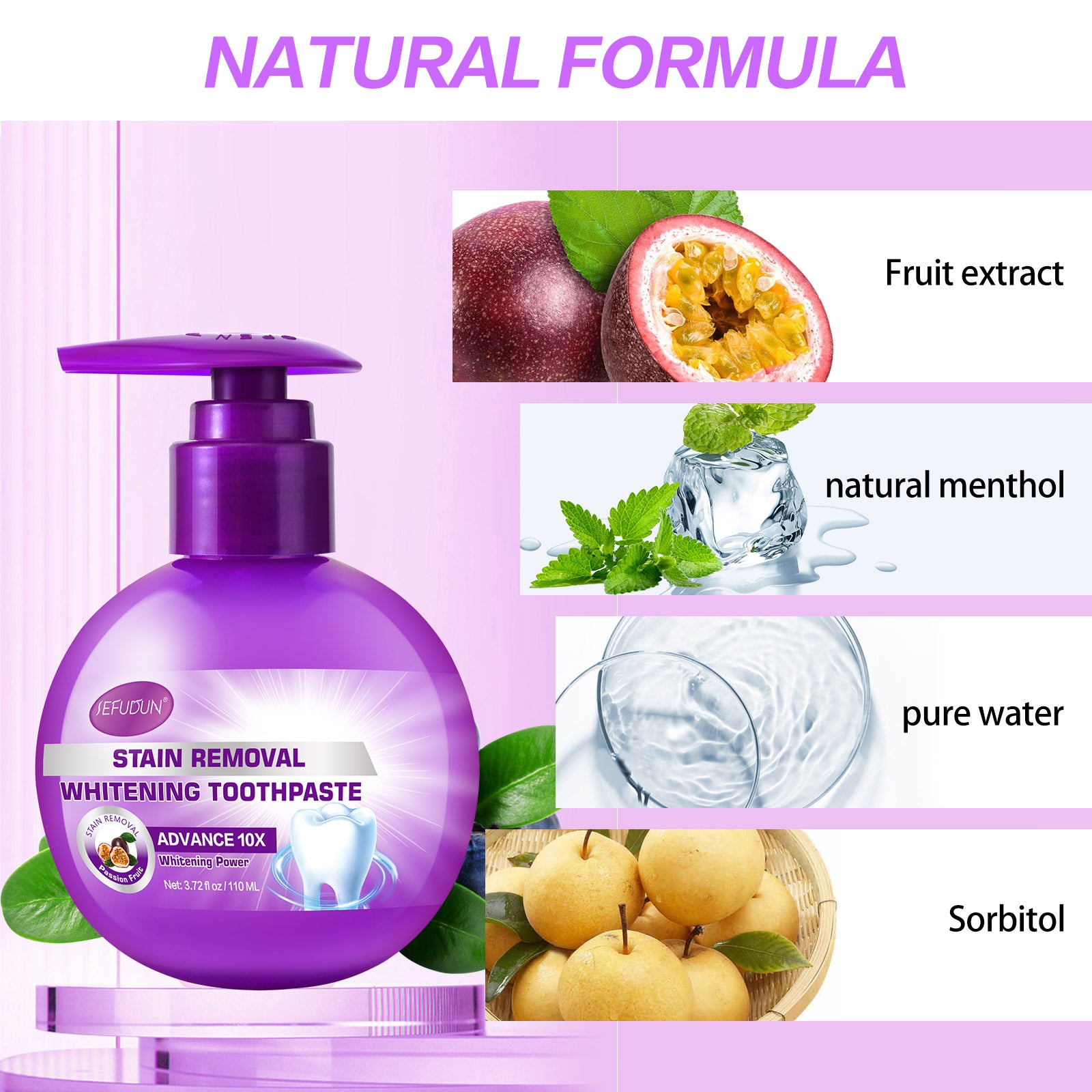 SEFUDUN Stain Removal Whitening ToothPaste, 110ml (Passion Fruit)