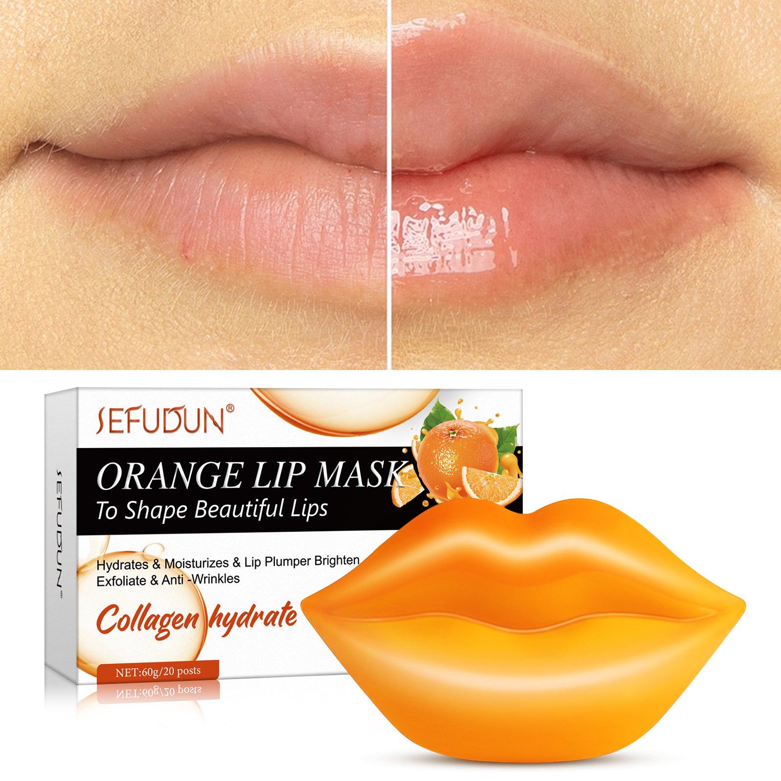 SEFUDUN Orange Collagen Lip Mask, pack of 20pcs