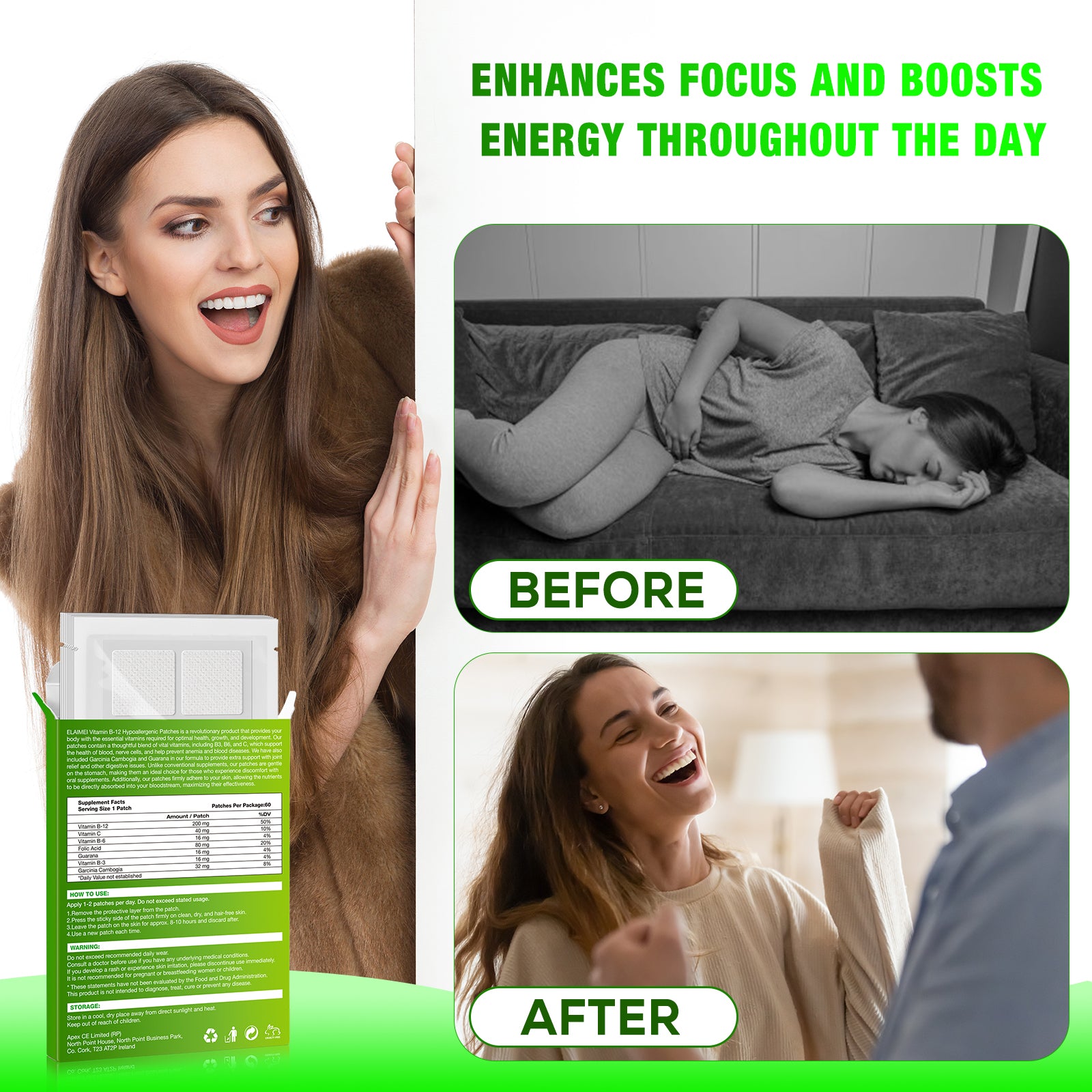 ELAIMEI Vitamin B12 Hypoallergenic Patches, 60pcs