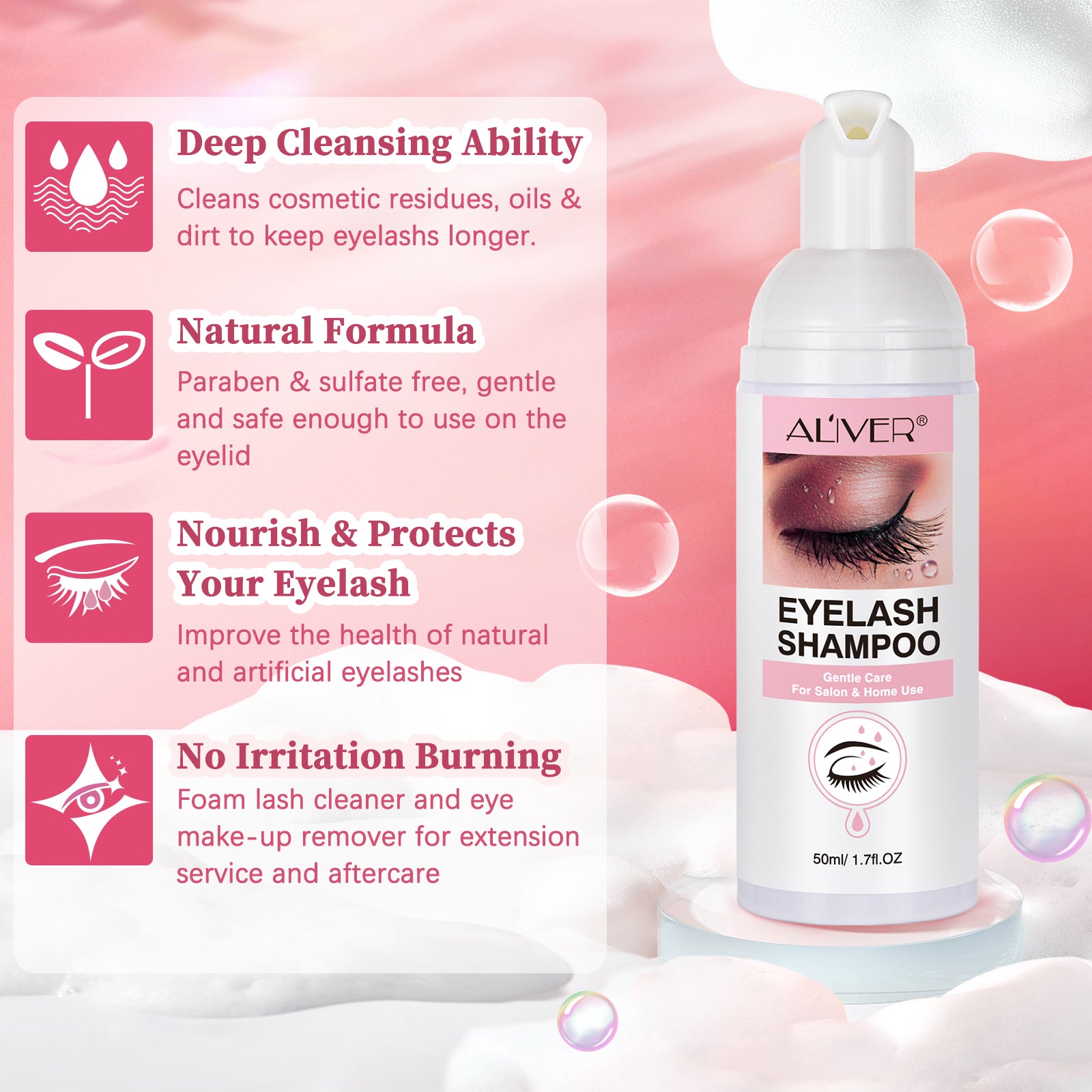 ALIVER Eyelash Shampoo for Lash Extension, 50ml
