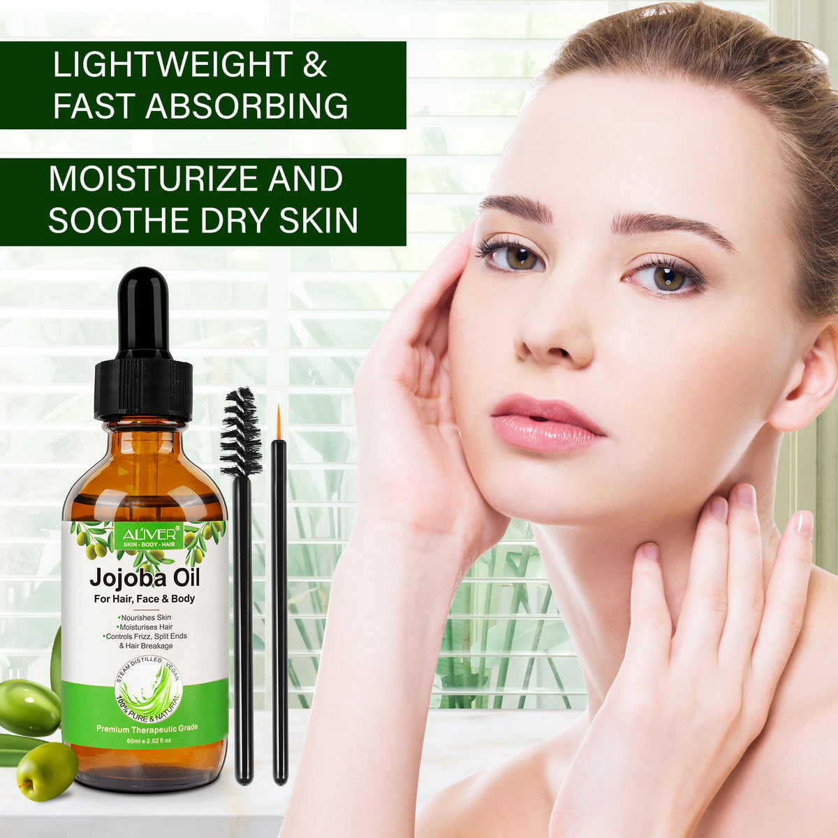 ALIVER Pure Jojoba Oil for Hair, Face & Body, 60ml
