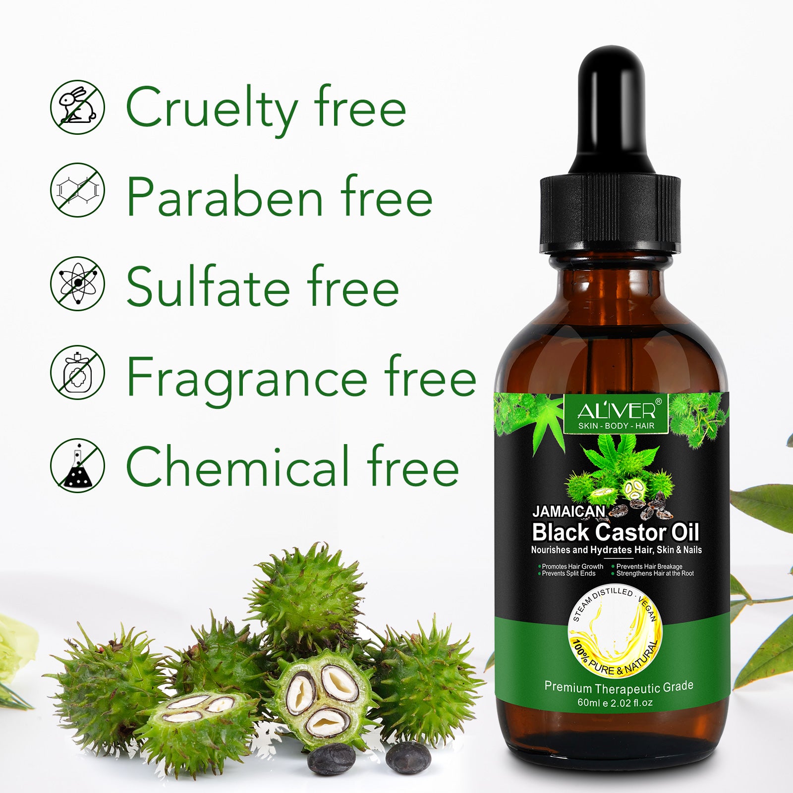 ALIVER Jamaican Black Castor Oil for Hair Growth, 60ml