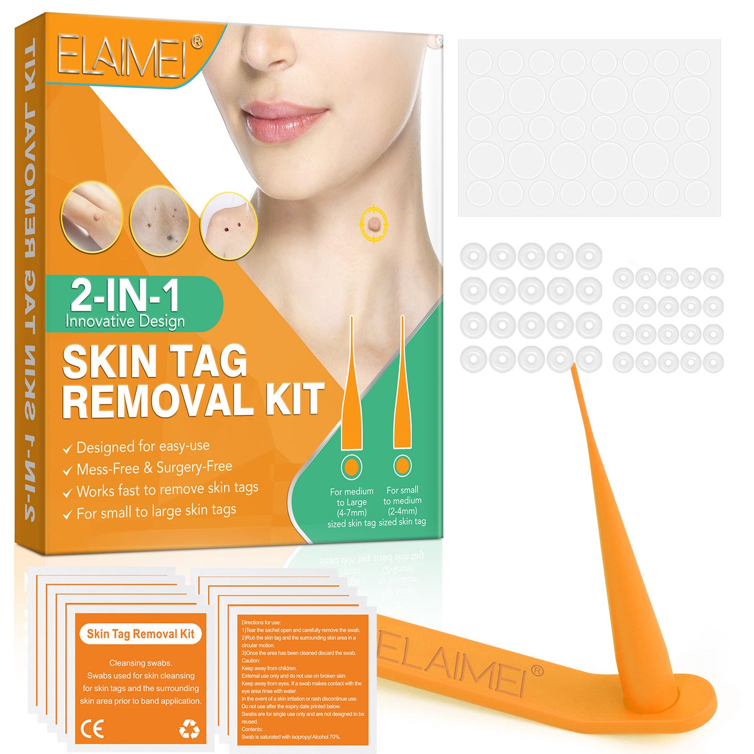 ELAIMEI 2in1 Safe Skin Tag Removal Body Kit, Orange