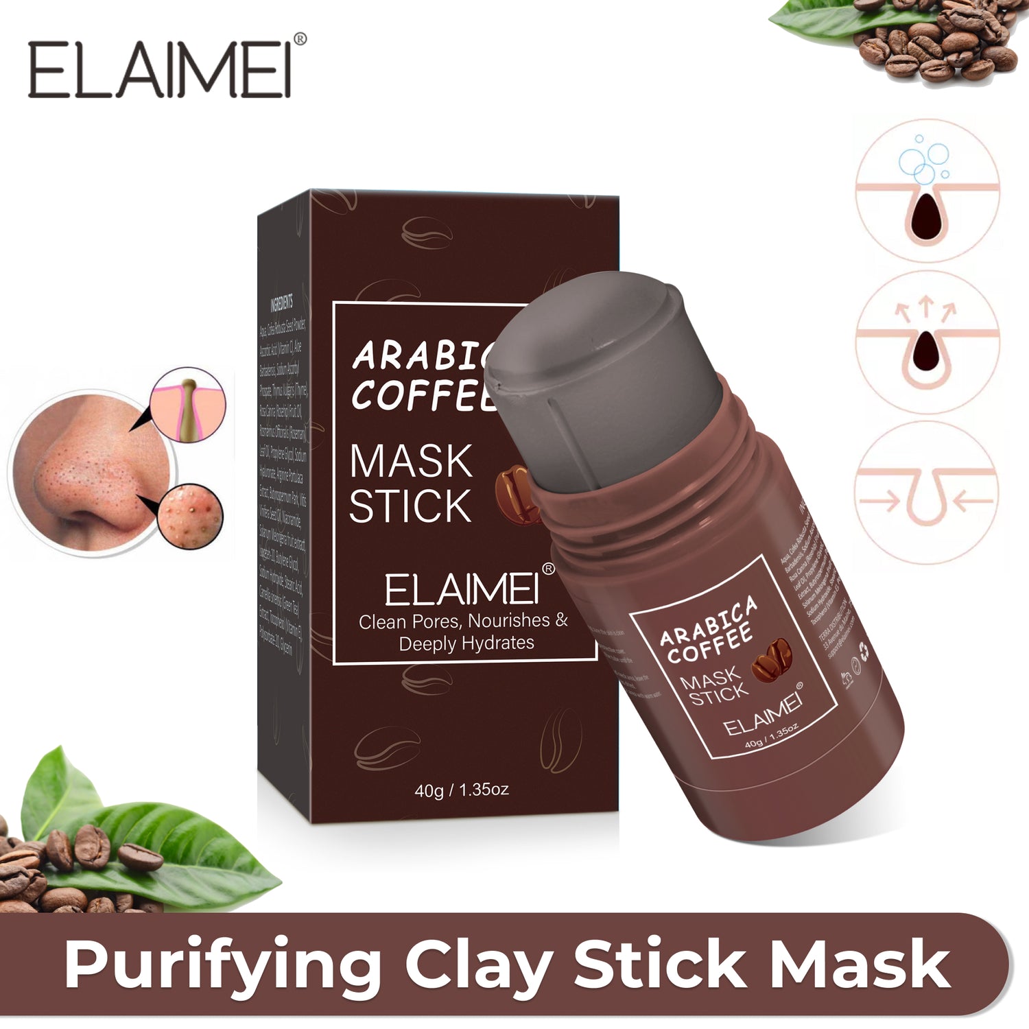 ELAIMEI Arabica Coffee Purifying Clay Mask Stick, 40g
