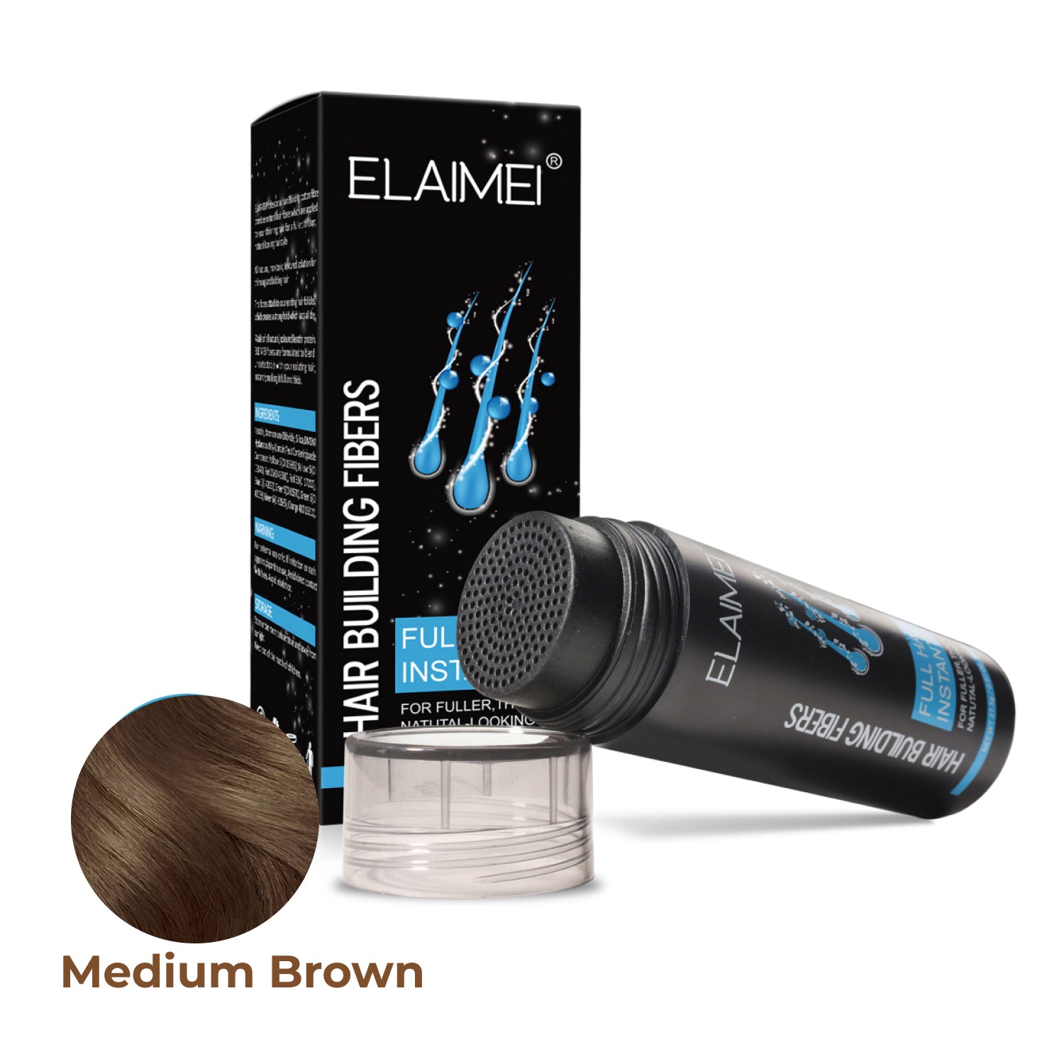 ELAIMEI Hair Loss Building Fibers, 27.5 g (Medium Brown)