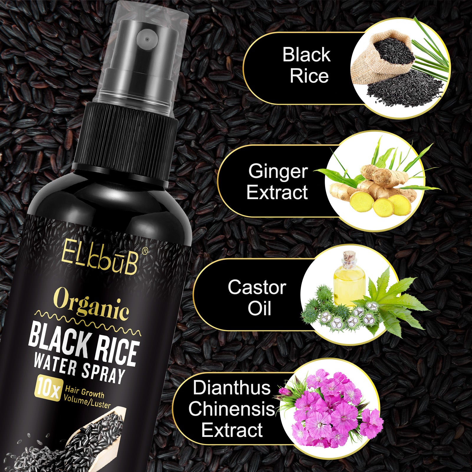 ELBBUB Organic Black Rice Water Spray, 120ml