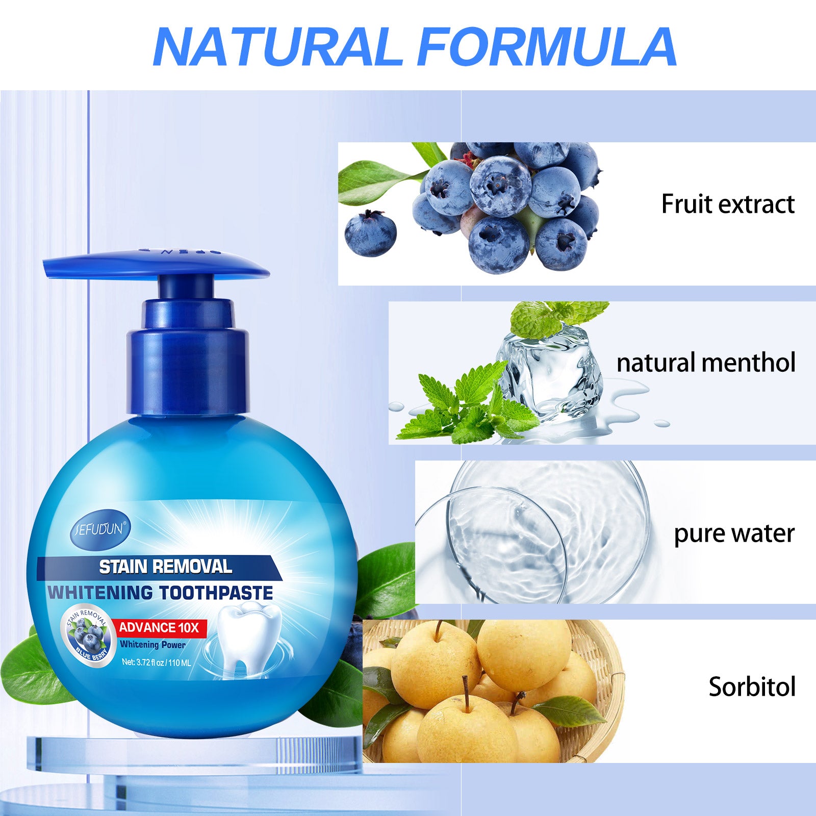 SEFUDUN Whitening Toothpaste for Stain Removal, 110ml (Blueberry)