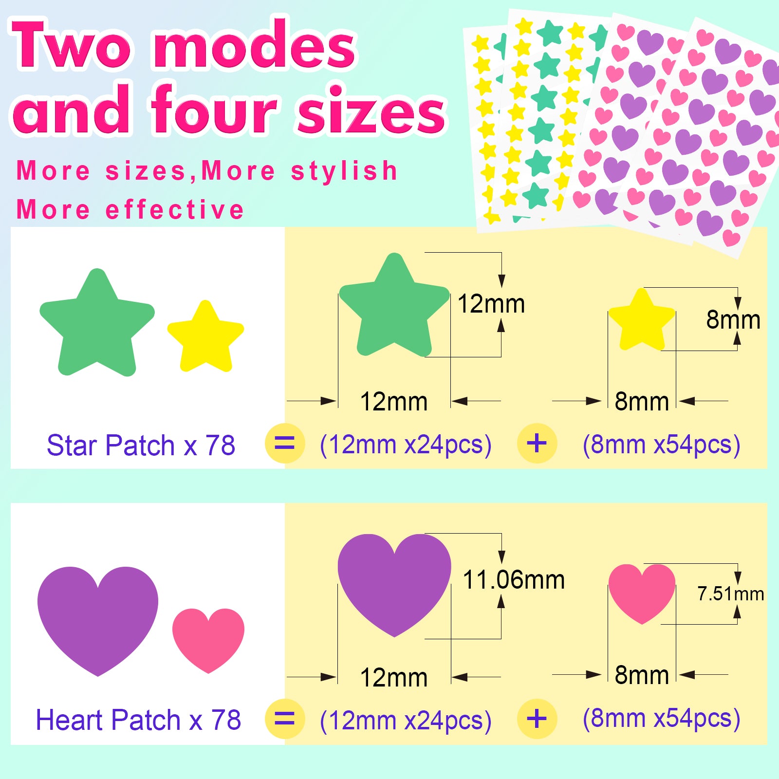 ELAIMEI Stars + Heart Pimple Patches, pack of 156pcs