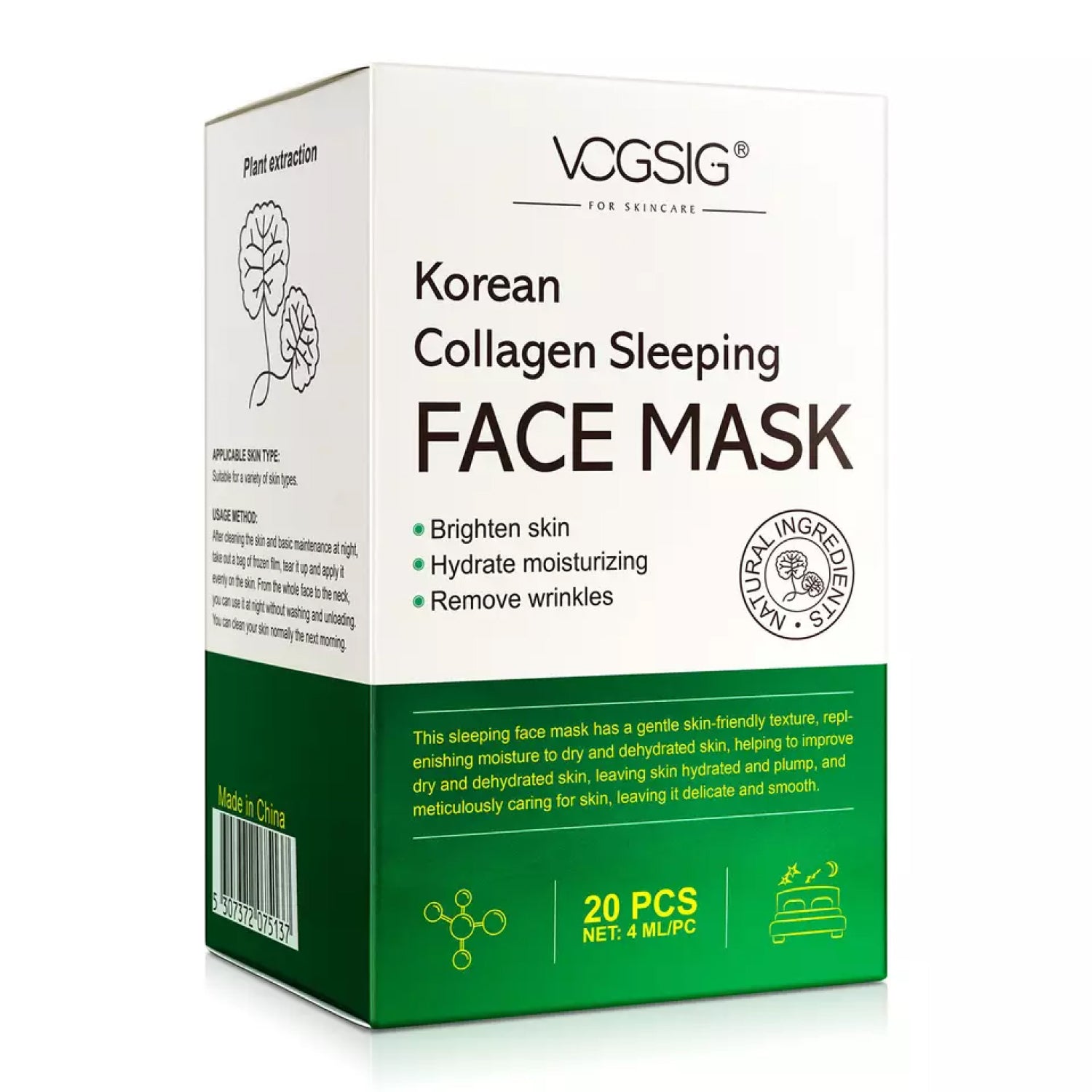 VOGSIG Korean Collagen Sleeping Face Mask, 20pcs
