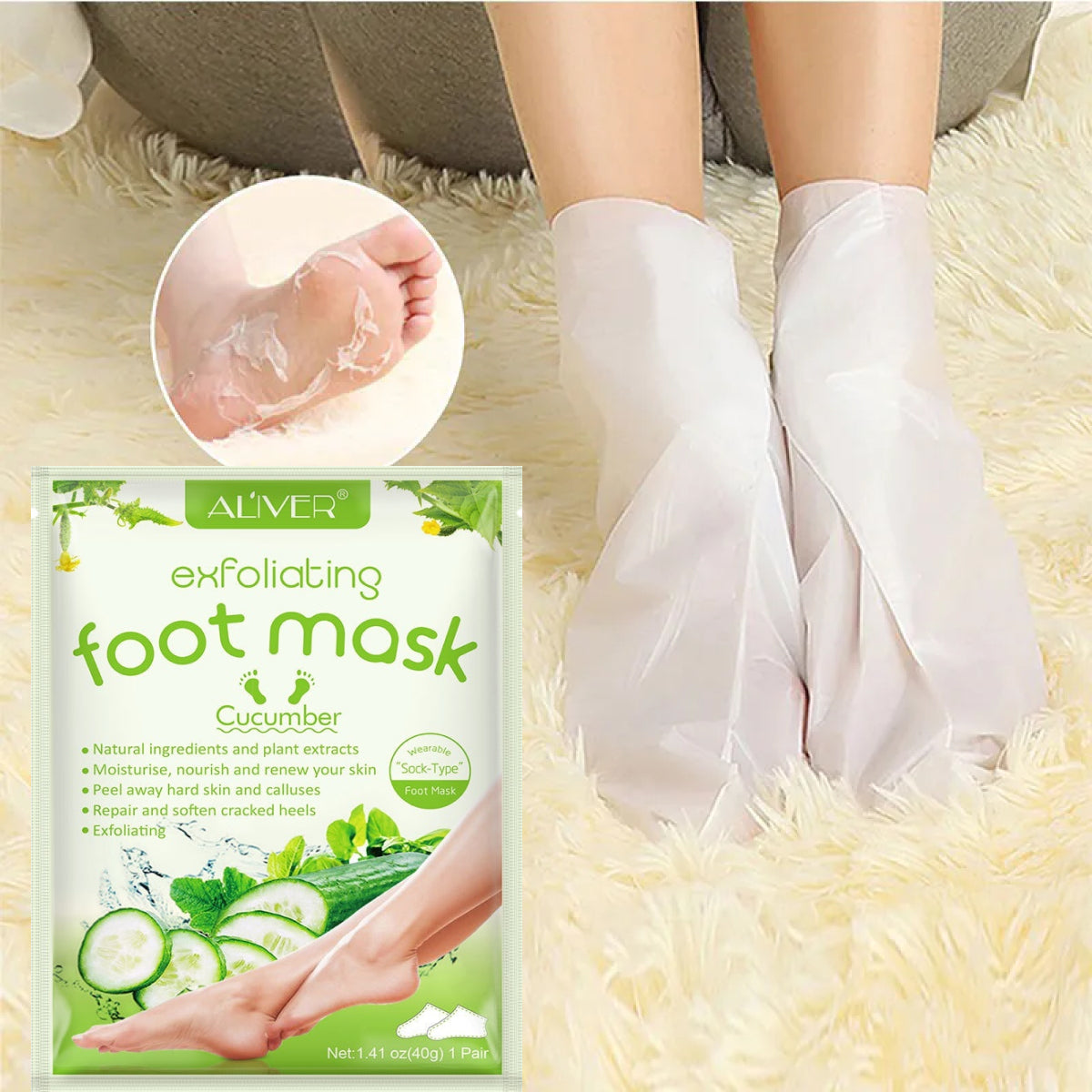 Aliver Cucumber Soft Foot Peel Mask for Feet Dead Skin Remover