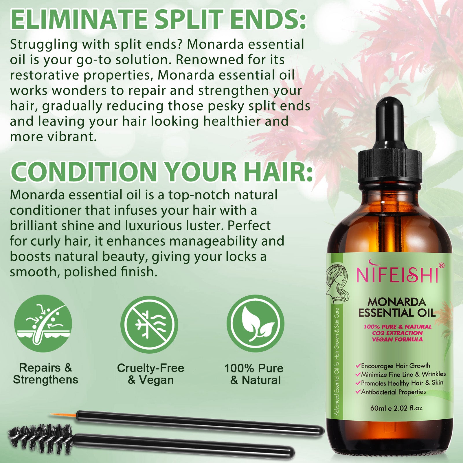 NIFEISHI 100% Pure & Natural Monarda Essential Oil, 60ml