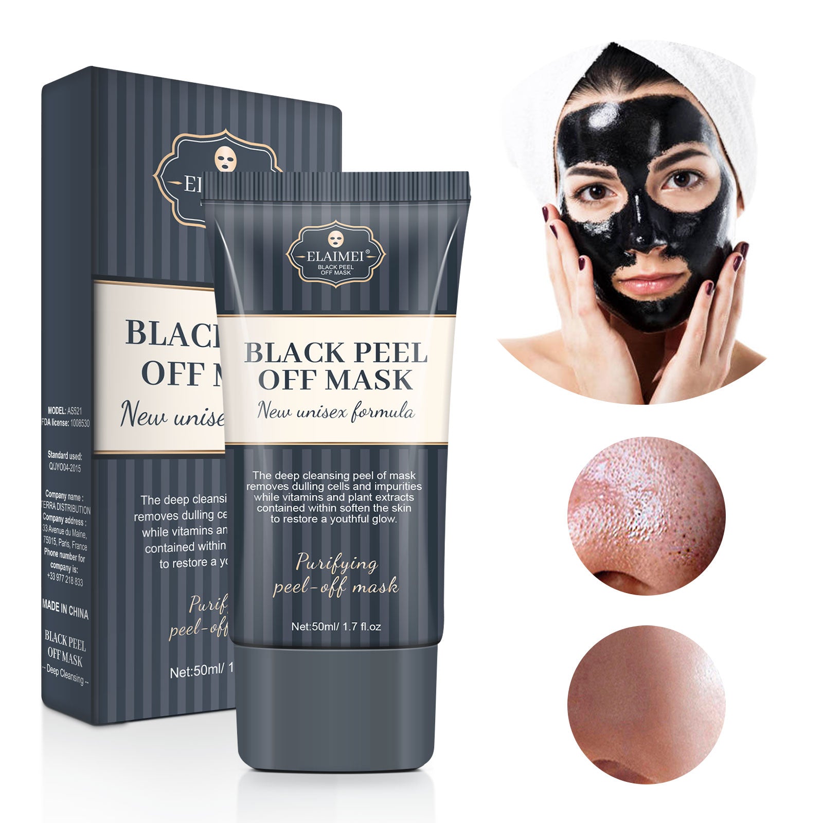 Elaimei Charcoal Black Mask Peel Off Mask Deep Face Nose Pores Cleansing Purifying Blackhead Acne Remover Facial Skin Oil Cleaner