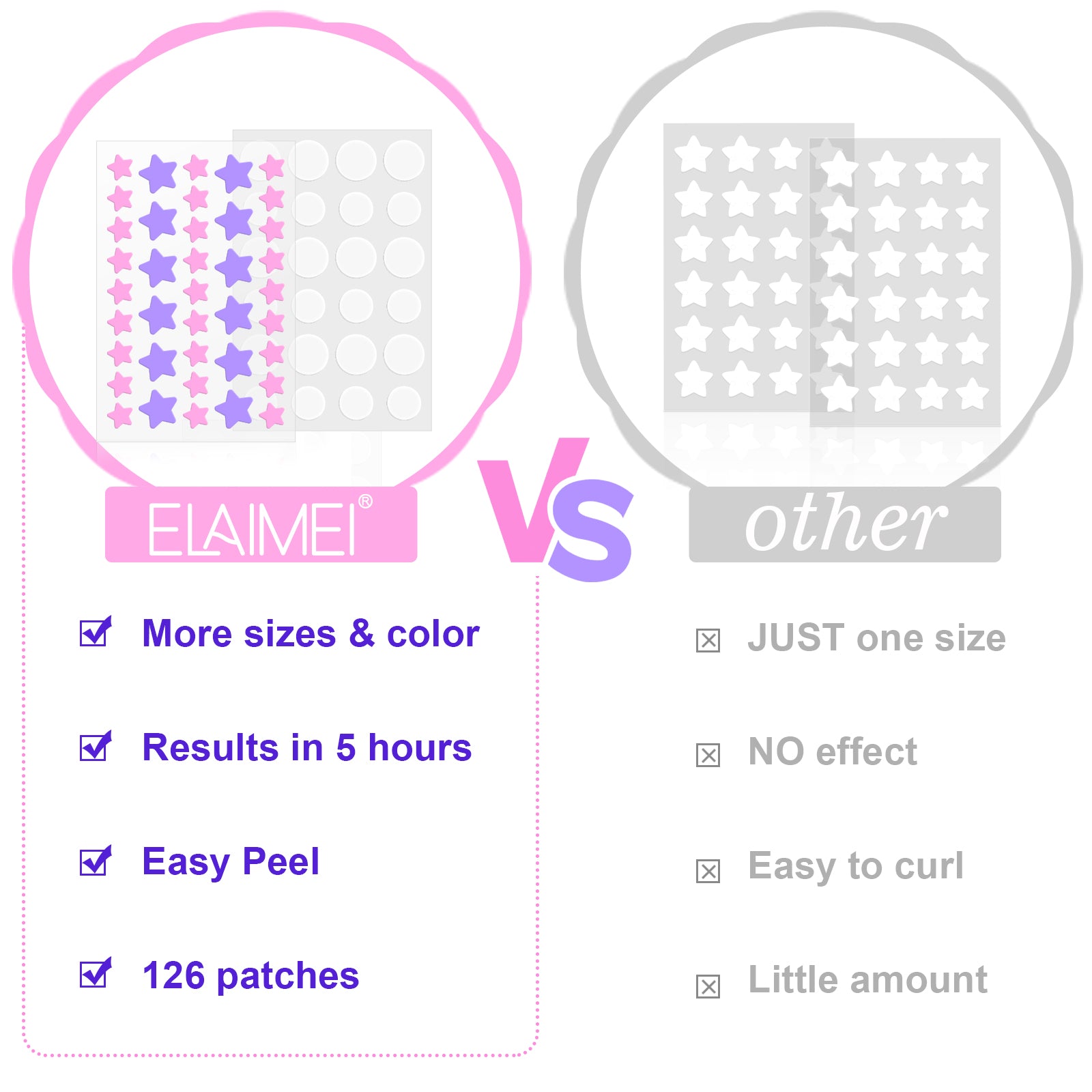 ELAIMEI Stars + Round Pimple Patches, pack of 126pcs
