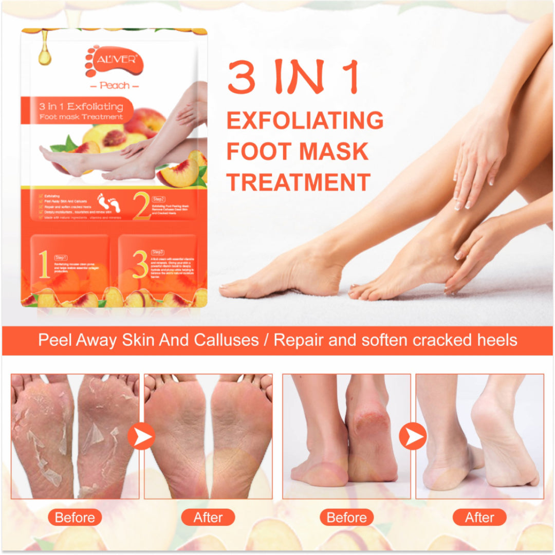 ALIVER Peach Soft Foot Peel Mask, 3in1 Kit