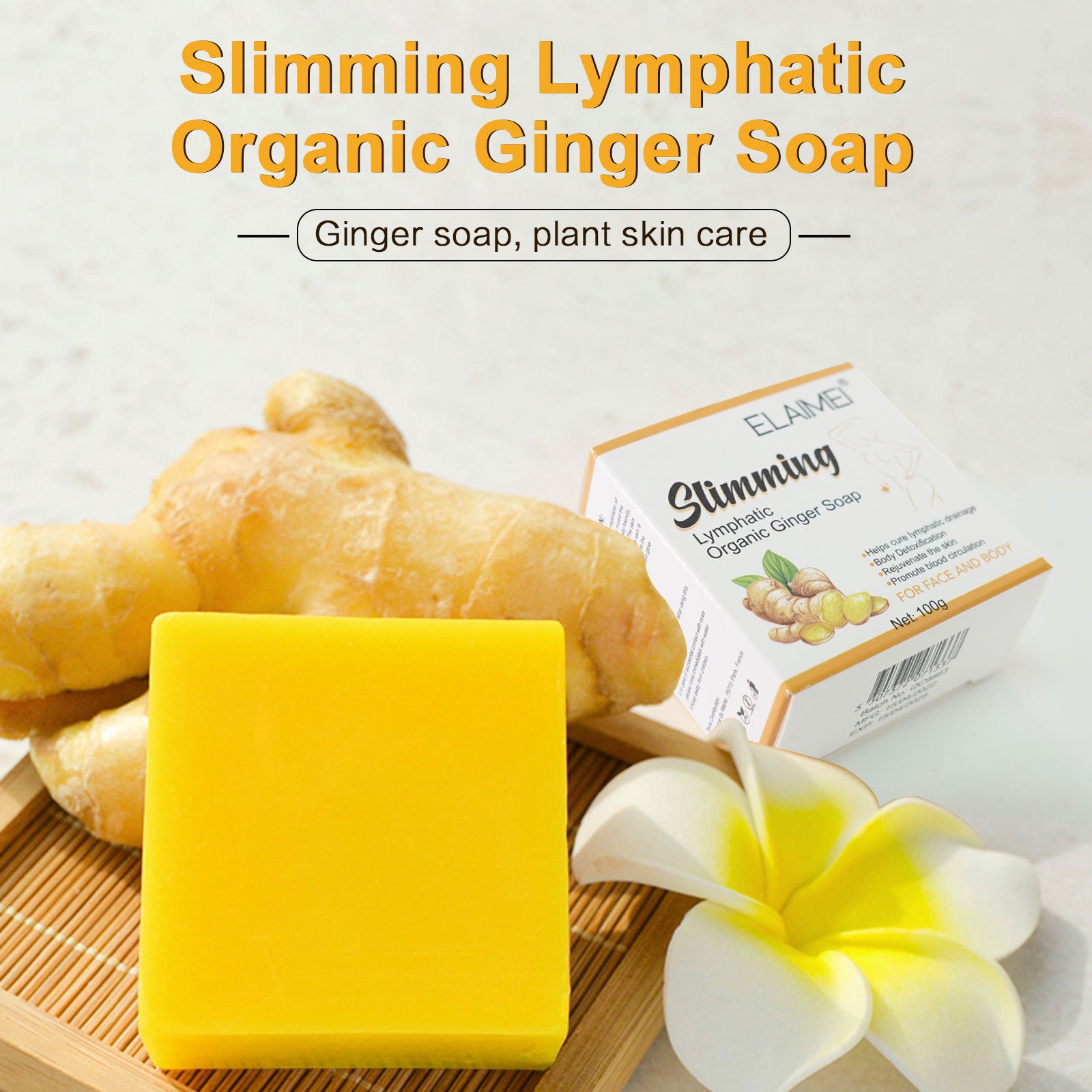 ELAIMEI Natural Ginger Lymphatic Slimming Soap for Face & Body, 100g