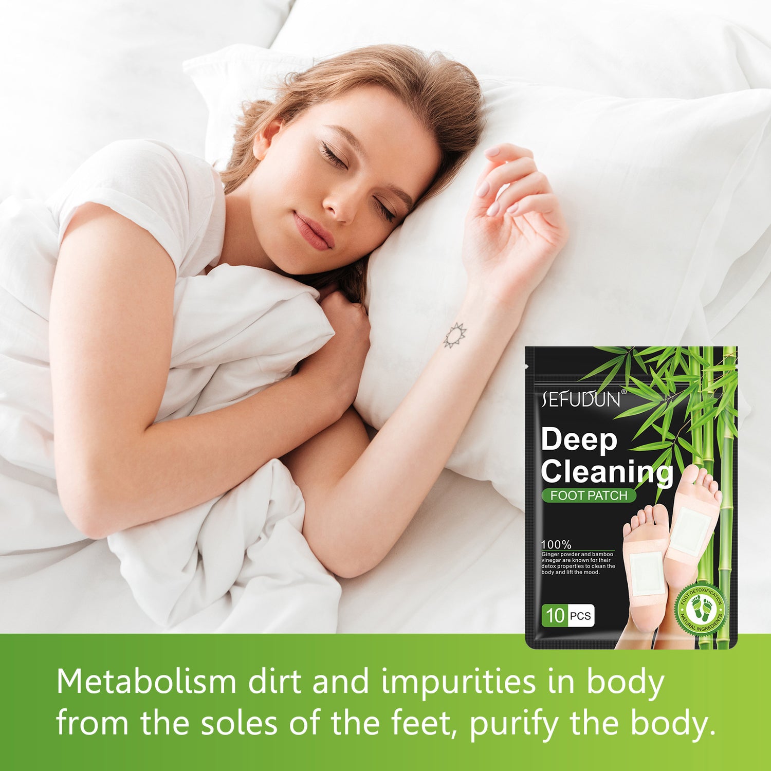 SEFUDUN Deep Cleaning Detox Foot Patches with Bamboo Vinegar & Ginger, 10pcs