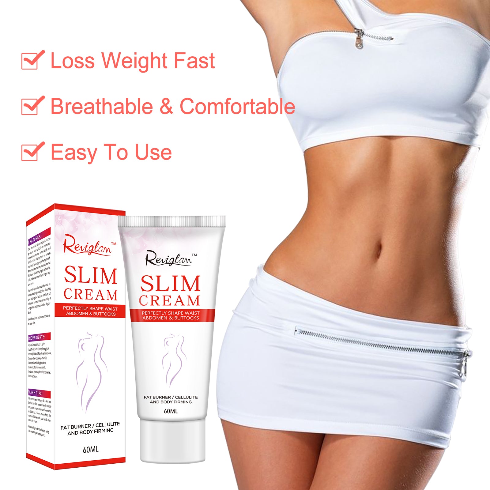 Reviglam Effective Slimming Body Cream Weight Loss Fat Burner Cellulite Removal Full Firming Shape Shaping Waist Abdomen and Buttocks